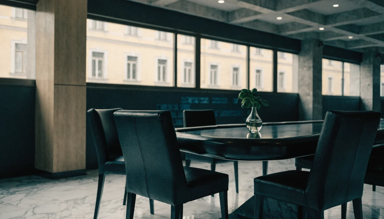 Interno elegante di un casinò italiano con tavolo da gioco e foglie di basilico
