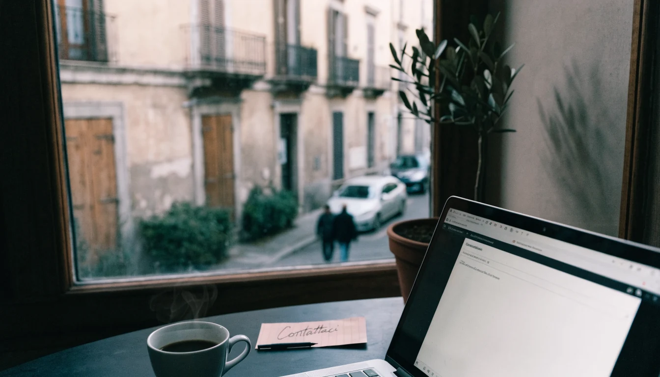 Scrivania italiana con tazza di caffè e nota