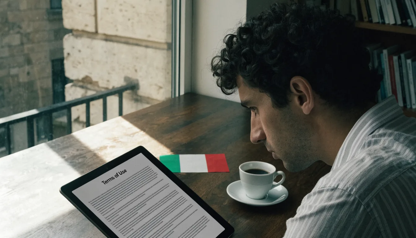Professionista italiano legge termini su tablet al lavoro